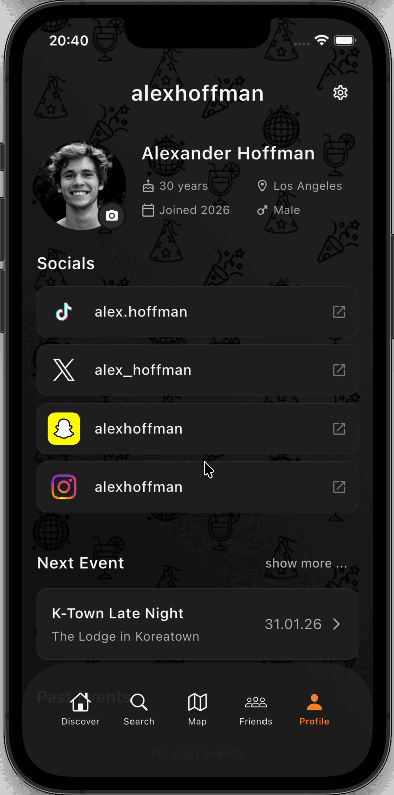 User profile with linked social accounts